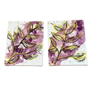 Handmade Two 8x10 Wall Art Purple and Yellow Branch Design Wall Art